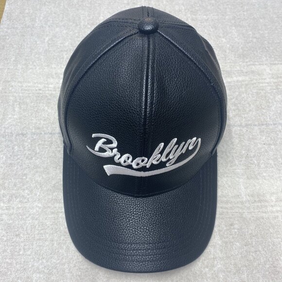 Brooklyn New York Baseball Cap Adjustable Hat Embroidered Logo Faux Leather - Picture 1 of 16